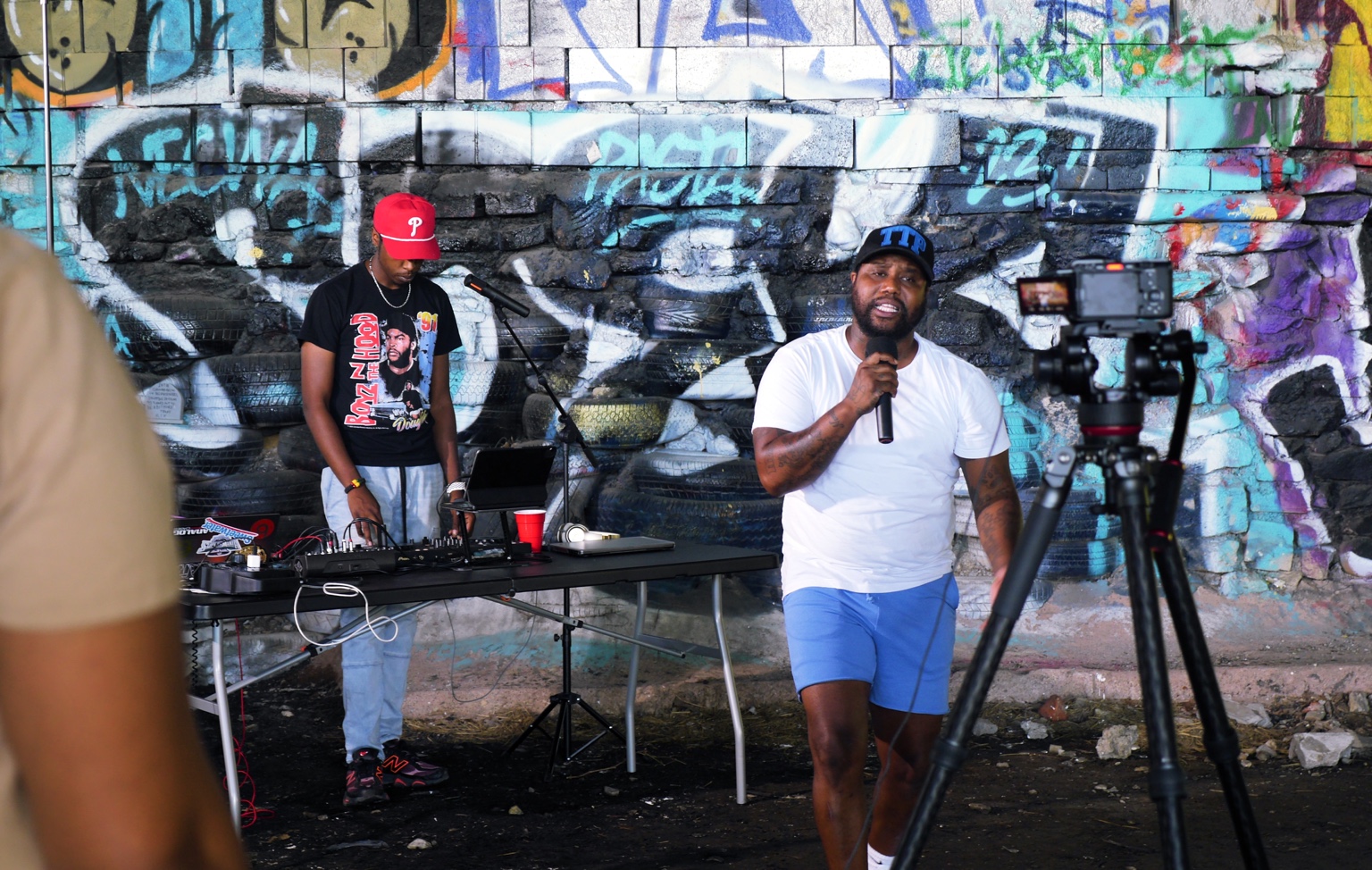 DJ JT at the decks during an artist showcase recording